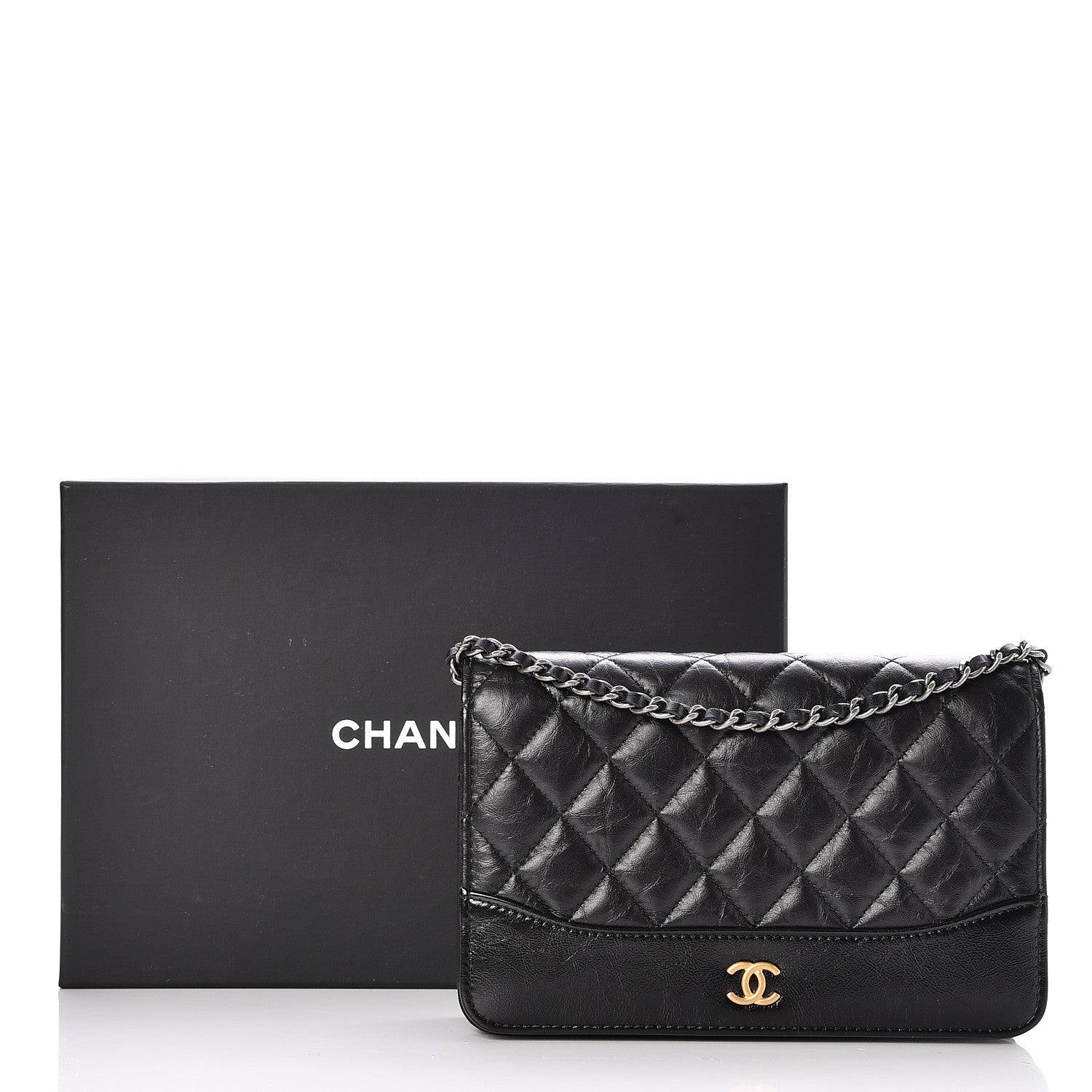 Chanel Aged Calfskin Quilted Gabrielle Wallet On Chain WOC Black 9 of 9