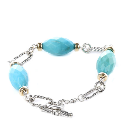 David Yurman Sterling Silver 18K Yellow Gold Turquoise Figaro Bracelet 3 of 6