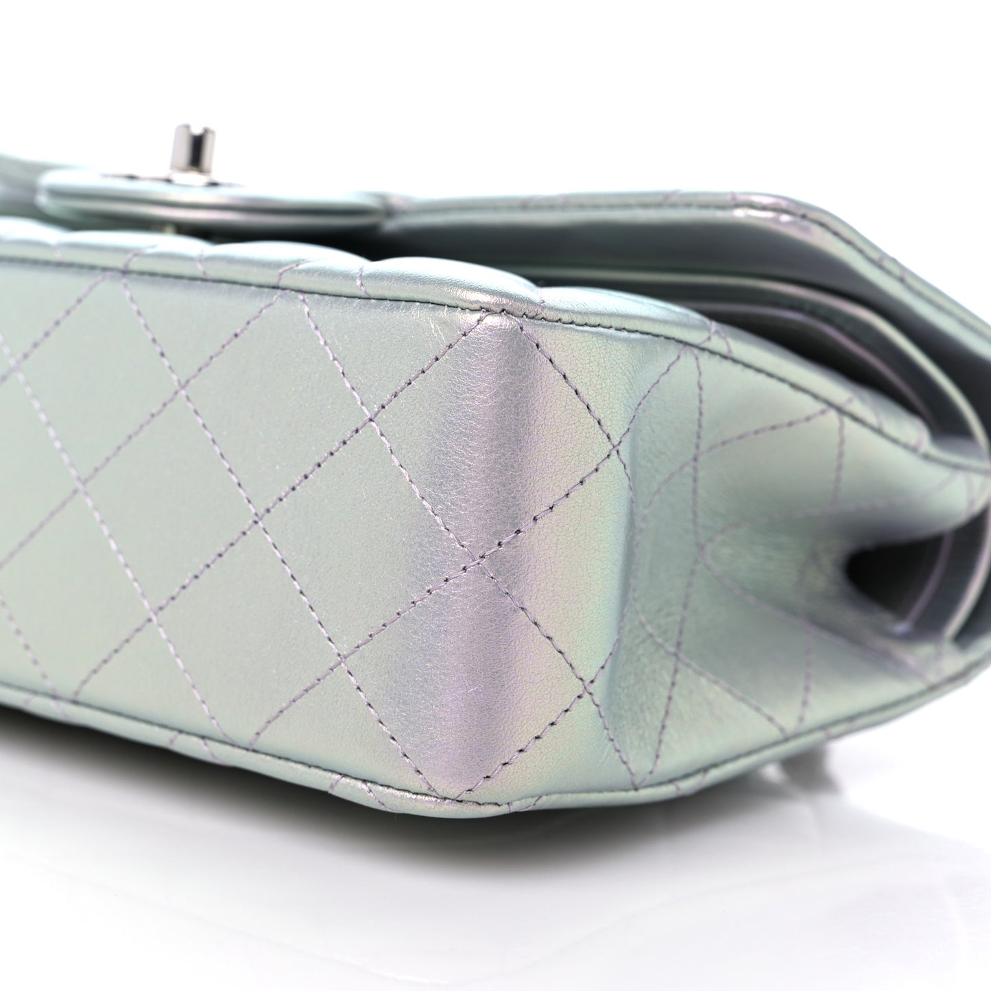 Iridescent Calfskin Quilted Small Double Flap Light Purple
