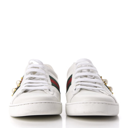 Gucci Calfskin Web Pearl Studded Womens Ace Sneakers 38 White 3 of 14