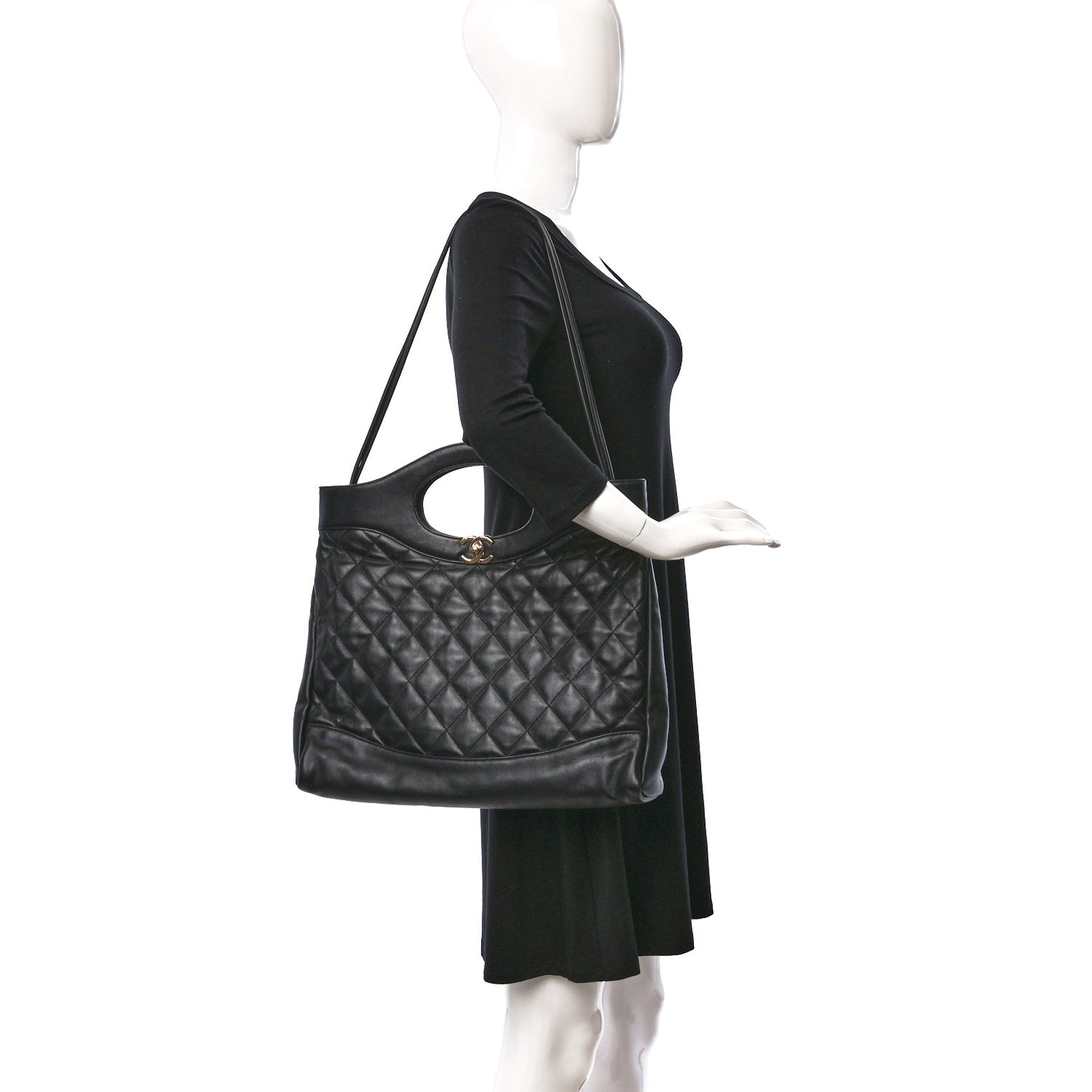 Lambskin Quilted Large 31 Shopping Bag Black