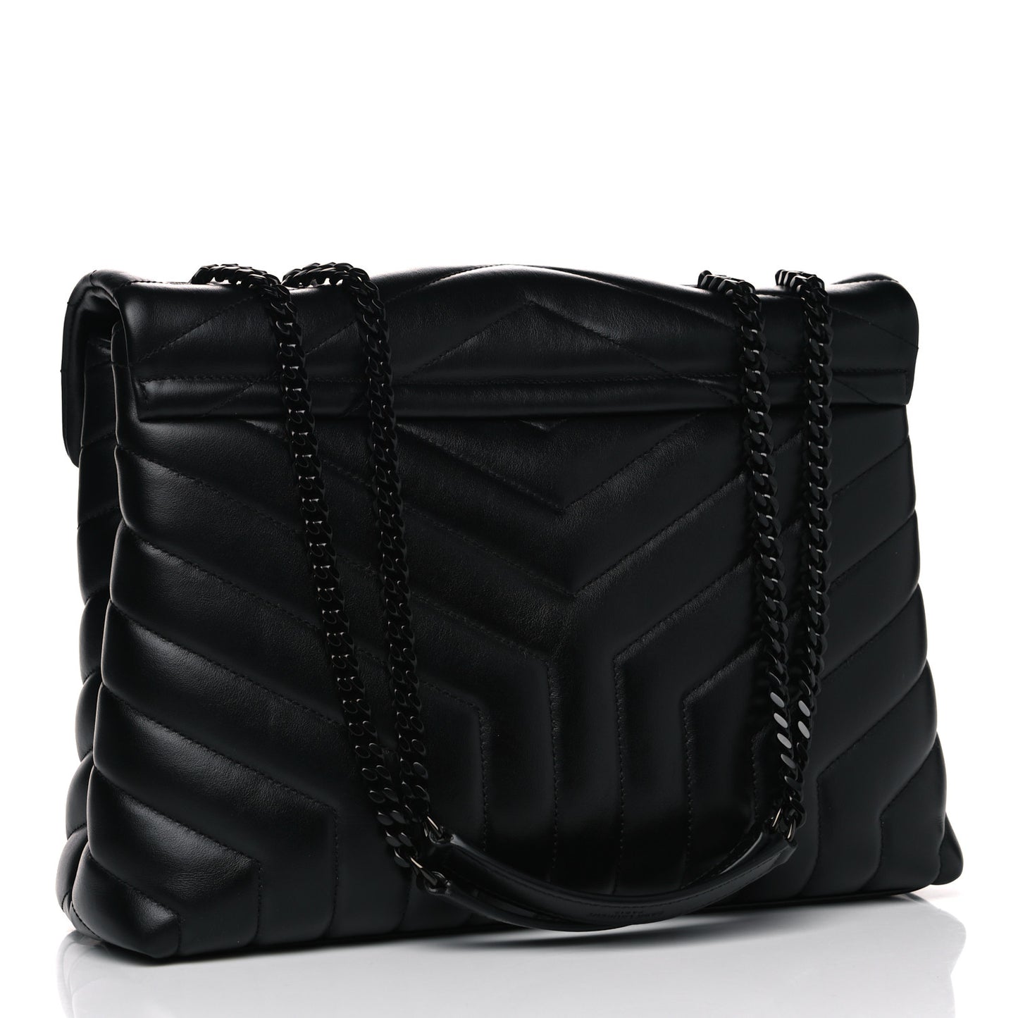 Calfskin Y Quilted Monogram Medium Loulou Chain Satchel Black
