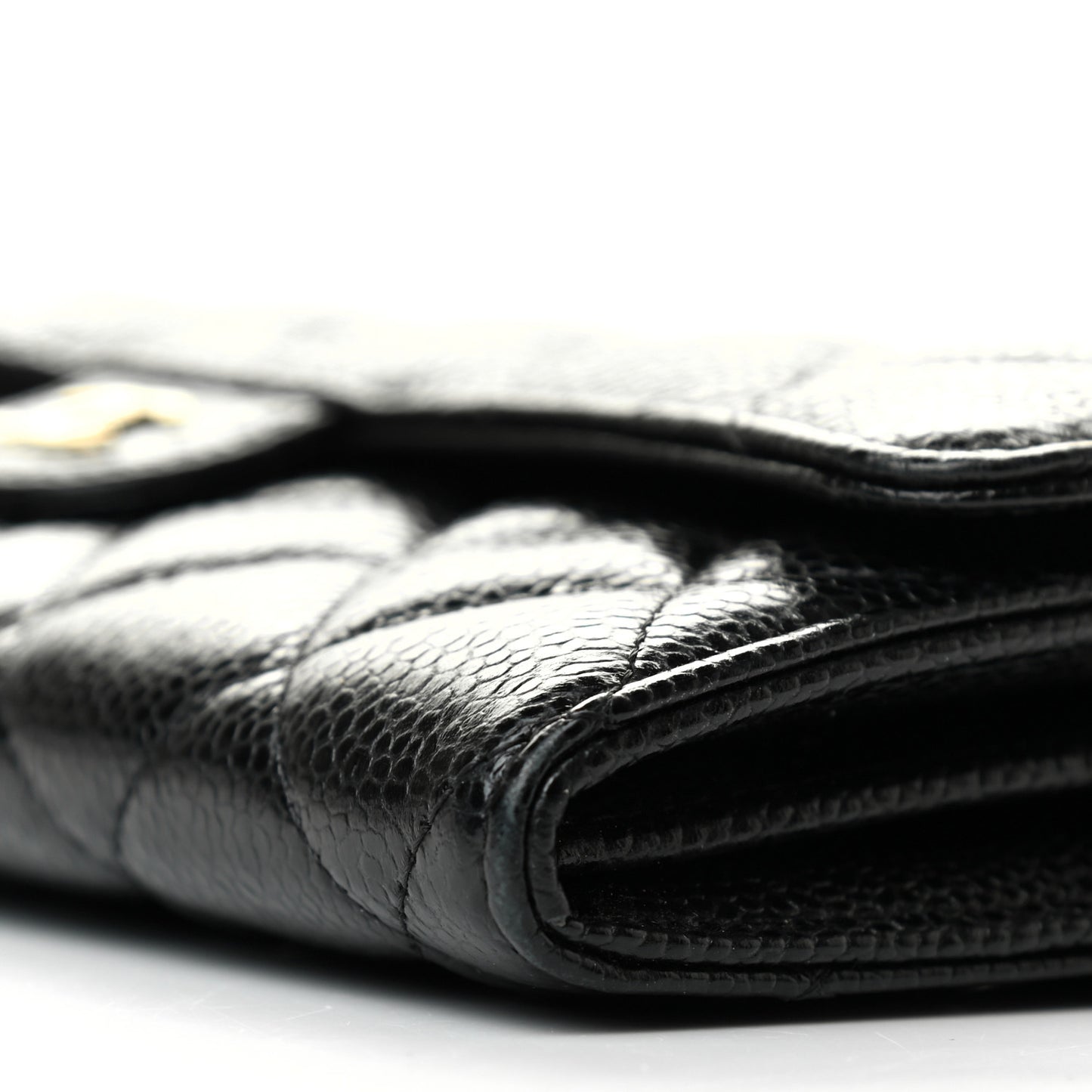 Caviar Quilted Large Gusset Flap Wallet Black