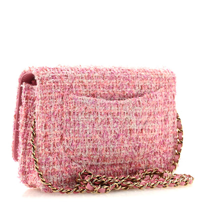 Chanel Tweed Quilted Wallet On Chain WOC Pink 3 of 13
