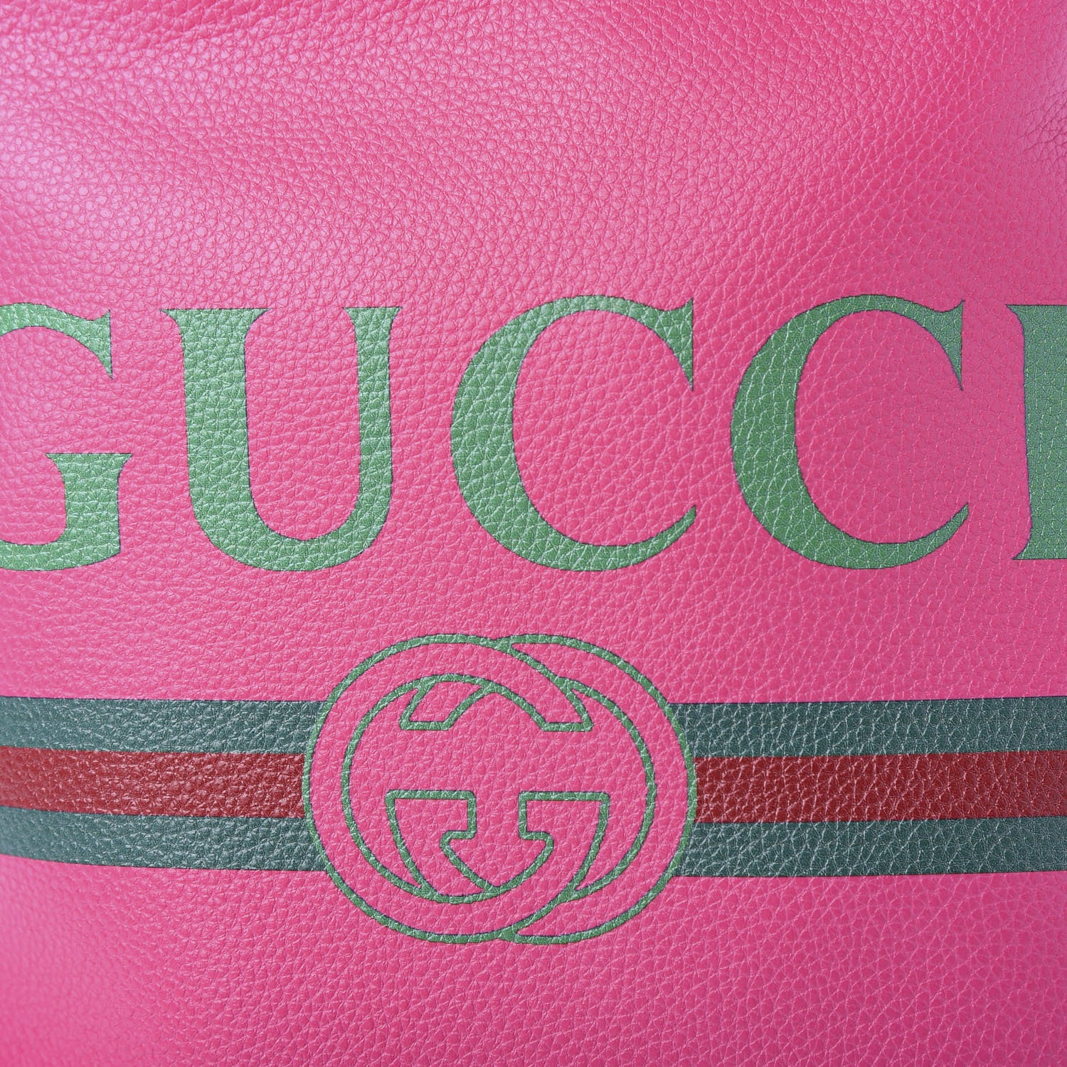 Gucci Grained Calfskin Logo Drawstring Backpack Box Pink Green Black 9 of 10