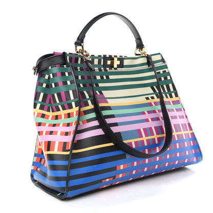 Fendi Vitello Seta Digital Print Large Peekaboo Iconic Satchel Multicolor Black 3 of 10