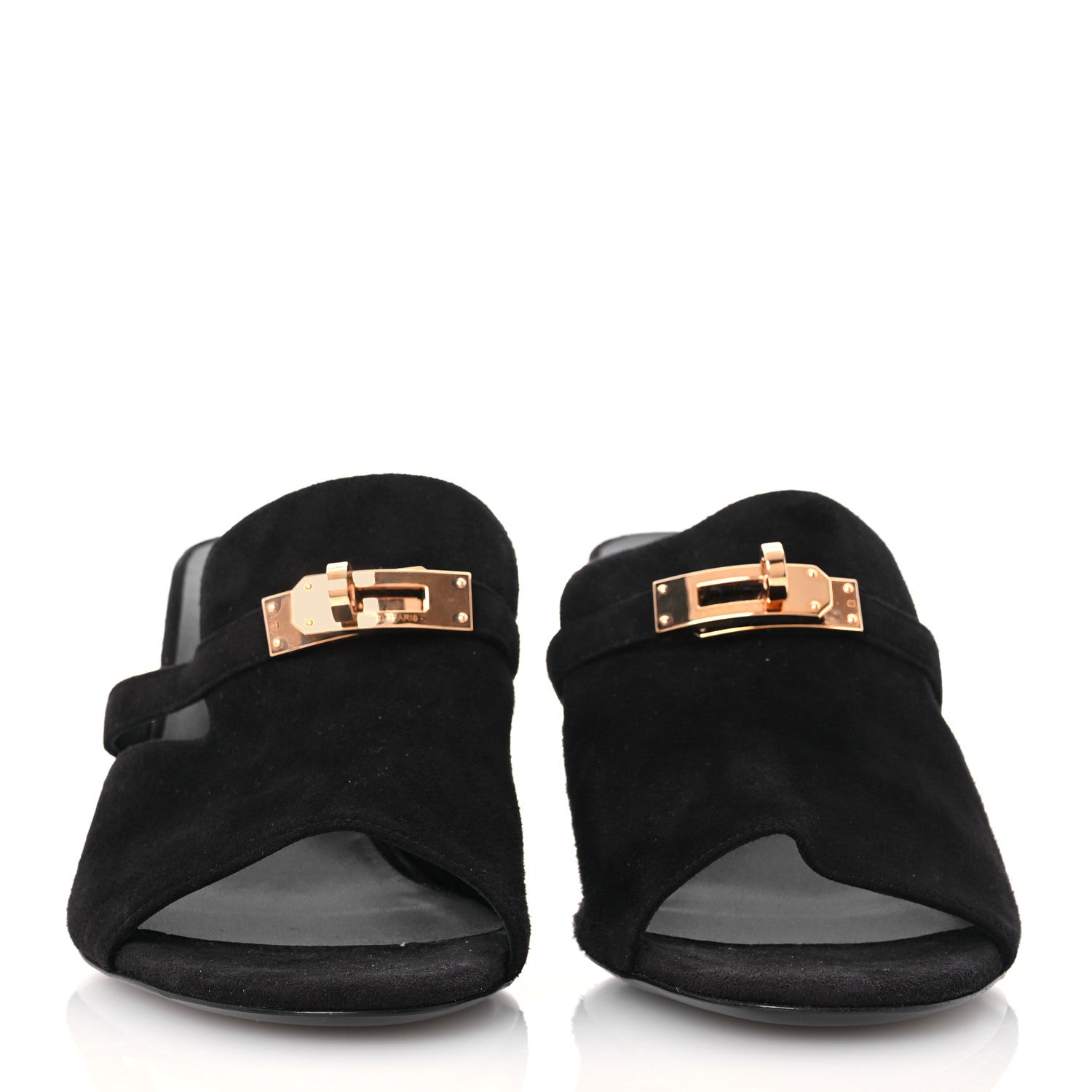 Hermes Suede Goatskin Satin Cute Sandals 39 Black 2 of 11