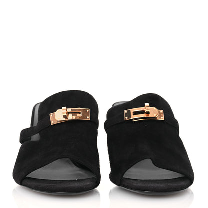 Hermes Suede Goatskin Satin Cute Sandals 39 Black 2 of 11