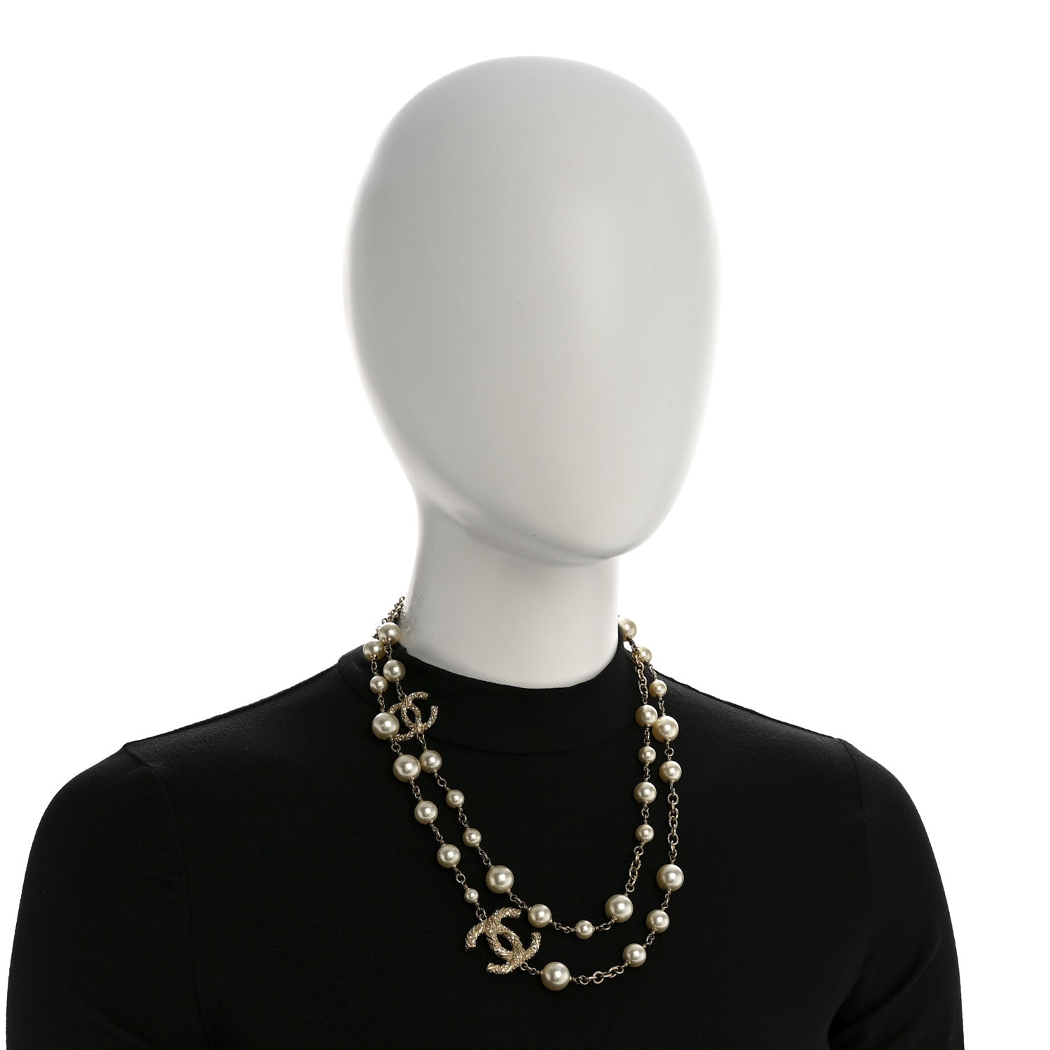 Chanel Graduated Pearl Crystal Twisted CC Long Necklace Gold 2 of 7