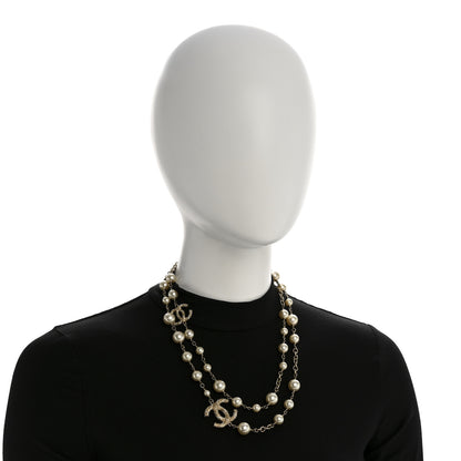 Chanel Graduated Pearl Crystal Twisted CC Long Necklace Gold 2 of 7