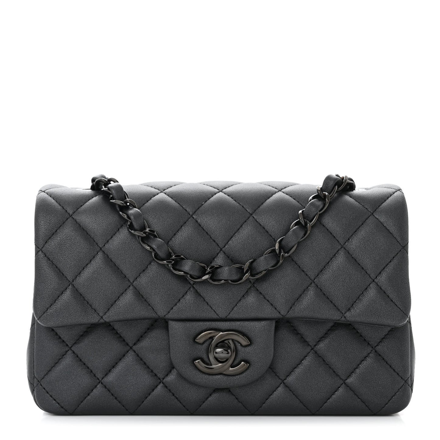 Pearly Lambskin Quilted Mini Rectangular Flap So Black