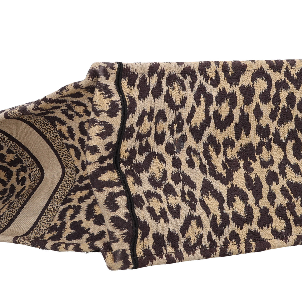 Canvas Mizza Embroidered Large Leopard Book Tote Beige