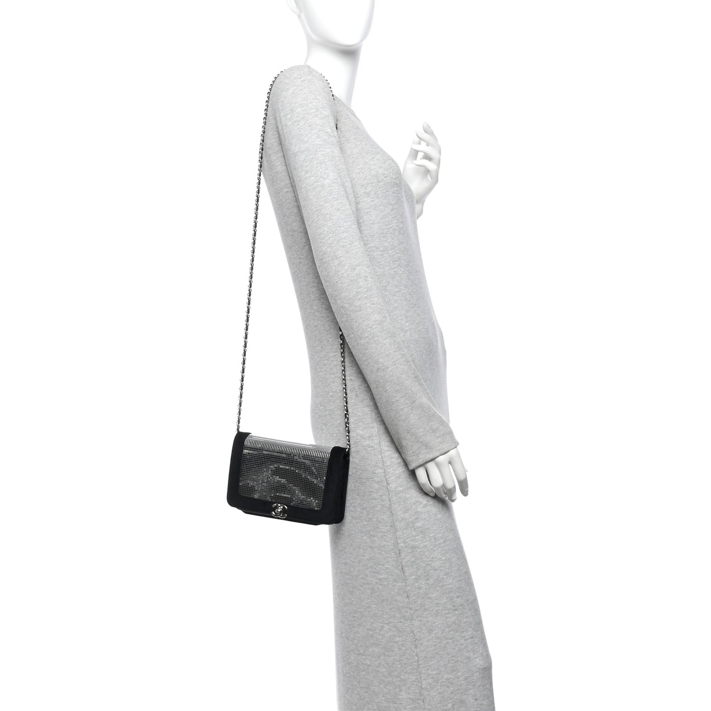 Velvet Mirror Embellished Boy Wallet On Chain WOC Argent