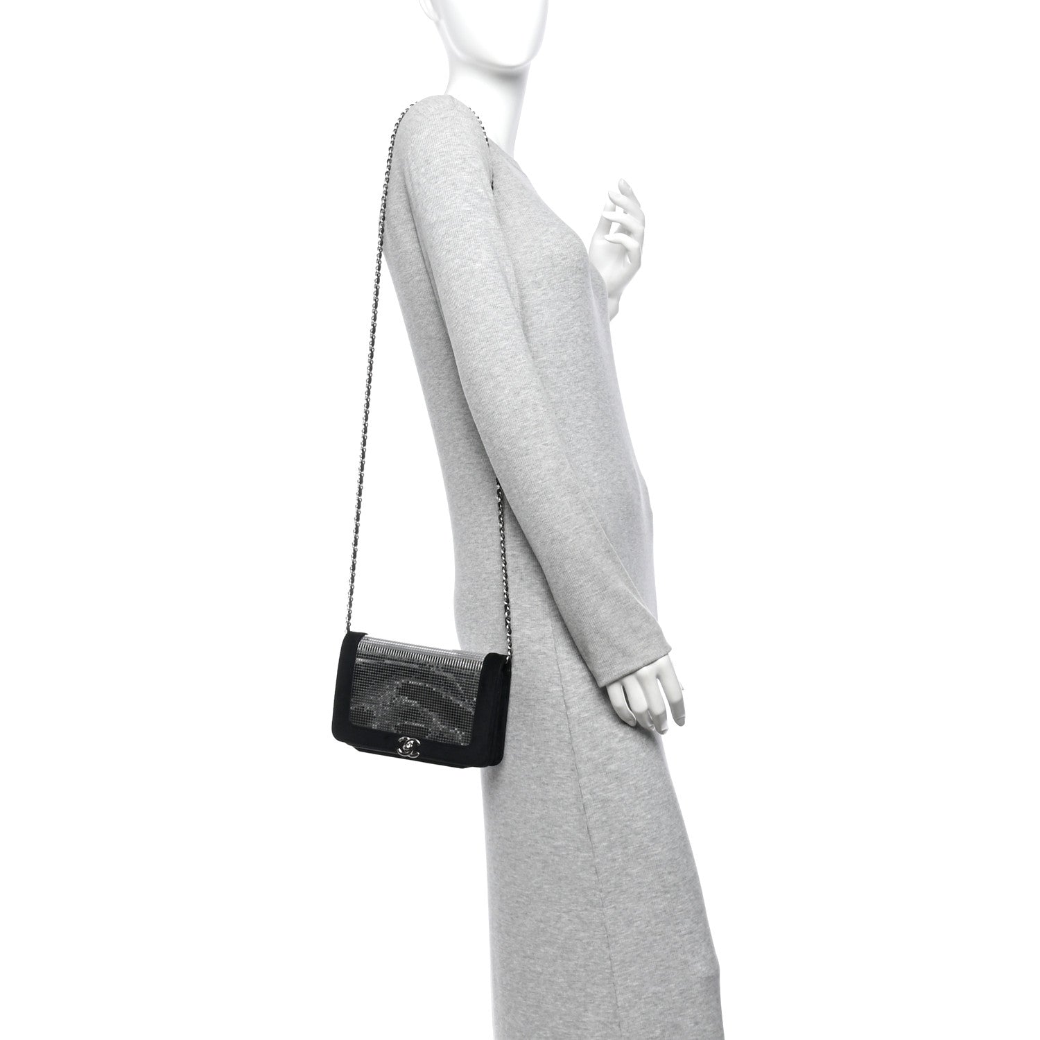 Chanel Velvet Mirror Embellished Boy Wallet On Chain WOC Argent 2 of 15