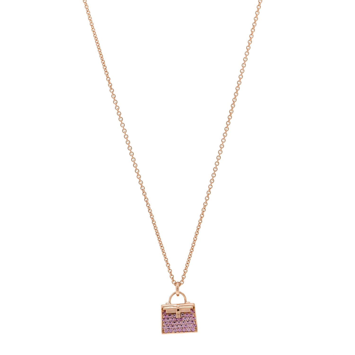 Hermes 18K Rose Gold Pink Sapphire Kelly Amulettes Pendant Necklace 1 of 6