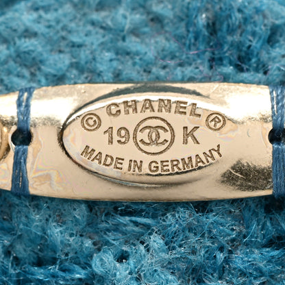 Chanel Tweed Camellia Pin Brooch Turquoise 5 of 5