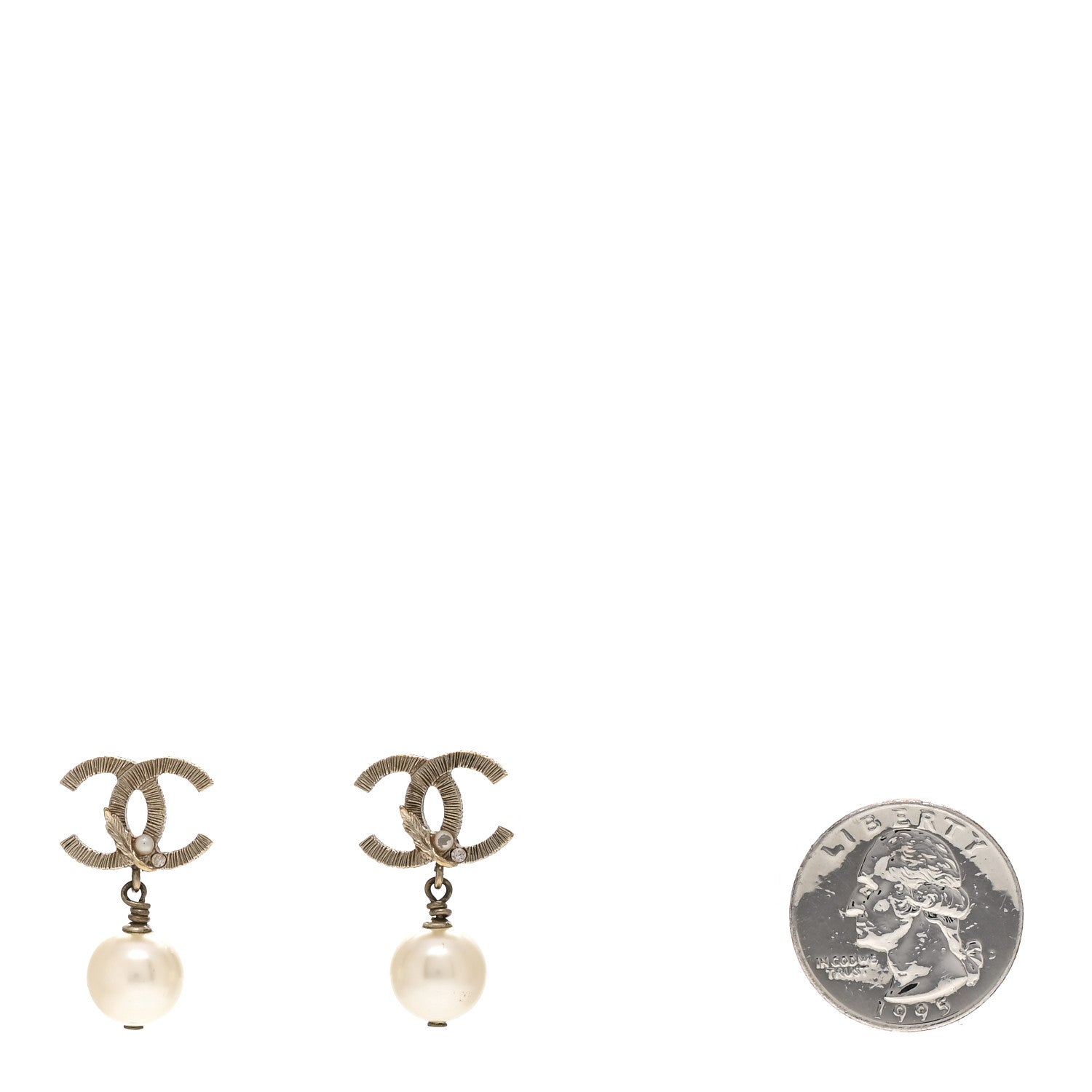 Chanel Crystal Pearl CC Drop Leaf Earrings Gold 2 of 4