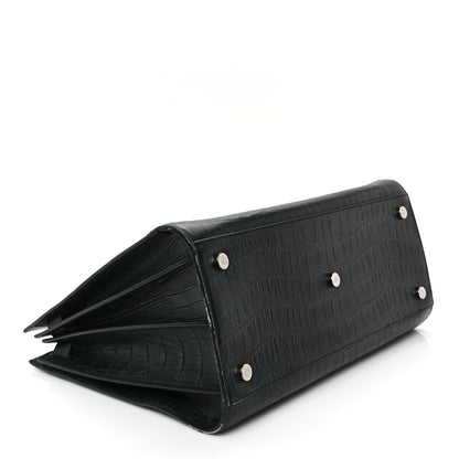 Saint Laurent Calfskin Crocodile Embossed Large Sac De Jour Carryall Black 4 of 13