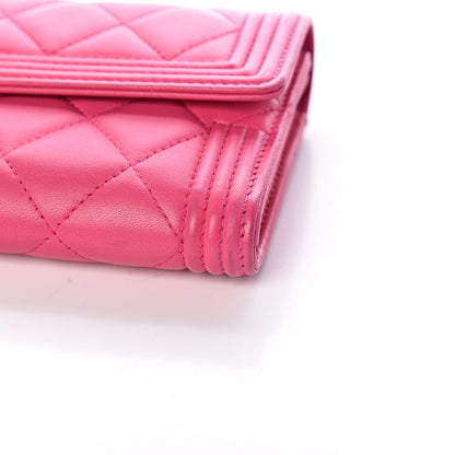 Chanel Lambskin Quilted Boy Flap Wallet Fuchsia 14 of 14