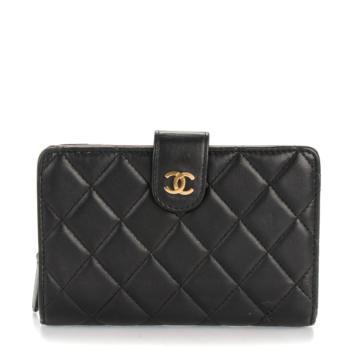 Lambskin Quilted Zipped Pocket Wallet Black