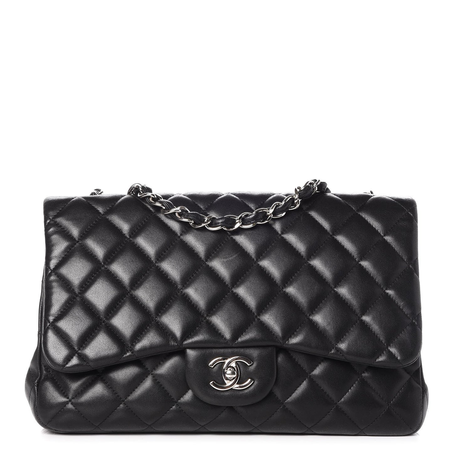 Lambskin Quilted Jumbo Single Flap Black