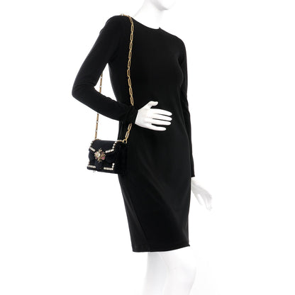 Gucci Velvet Crystal Mini Bee Broadway Shoulder Bag Black 2 of 10