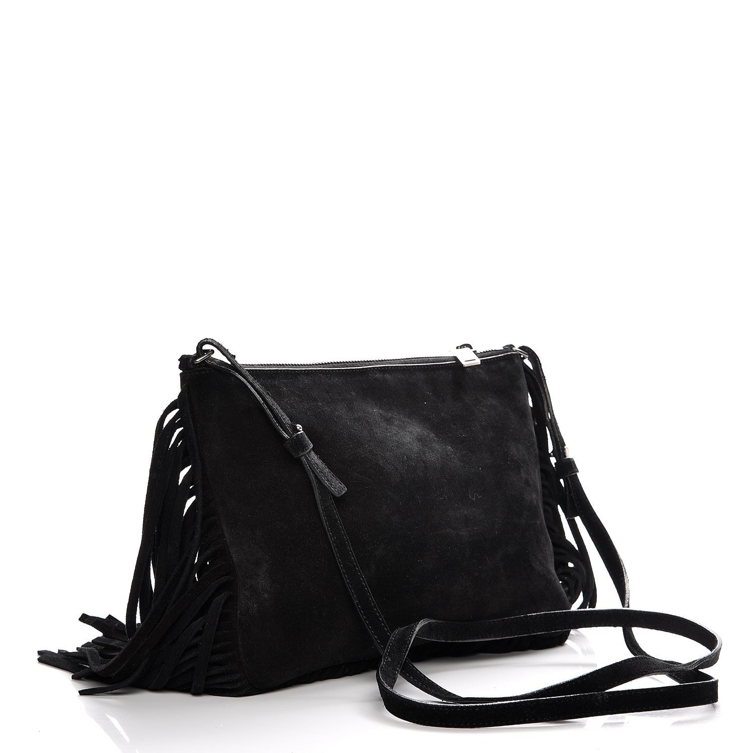 Saint Laurent Suede Calfskin Small Fringe Crossbody Bag Black 4 of 8