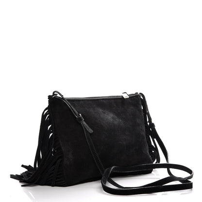 Saint Laurent Suede Calfskin Small Fringe Crossbody Bag Black 4 of 8