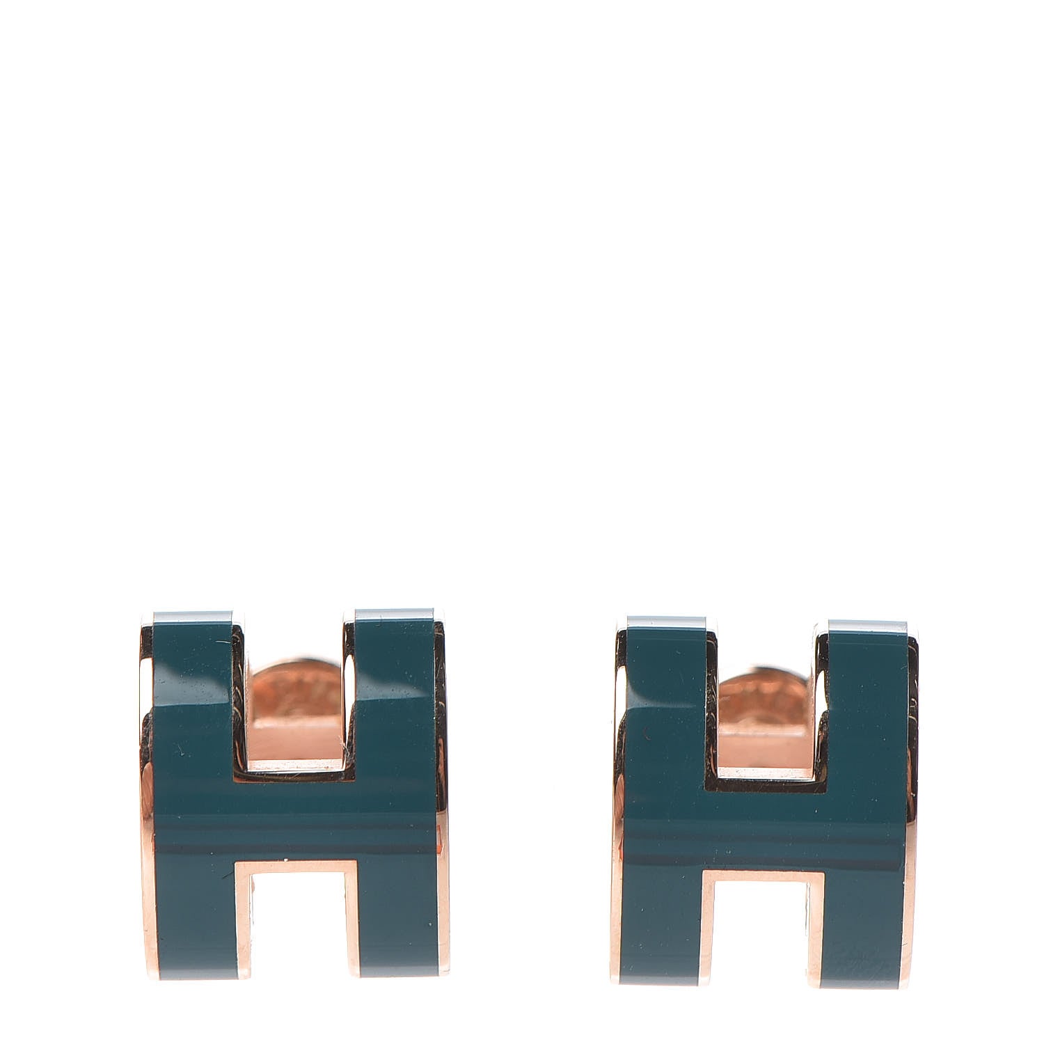 Hermes Rose Gold Lacquered Pop H Earrings Emeraude 1 of 4