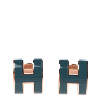 Hermes Rose Gold Lacquered Pop H Earrings Emeraude 1 of 4