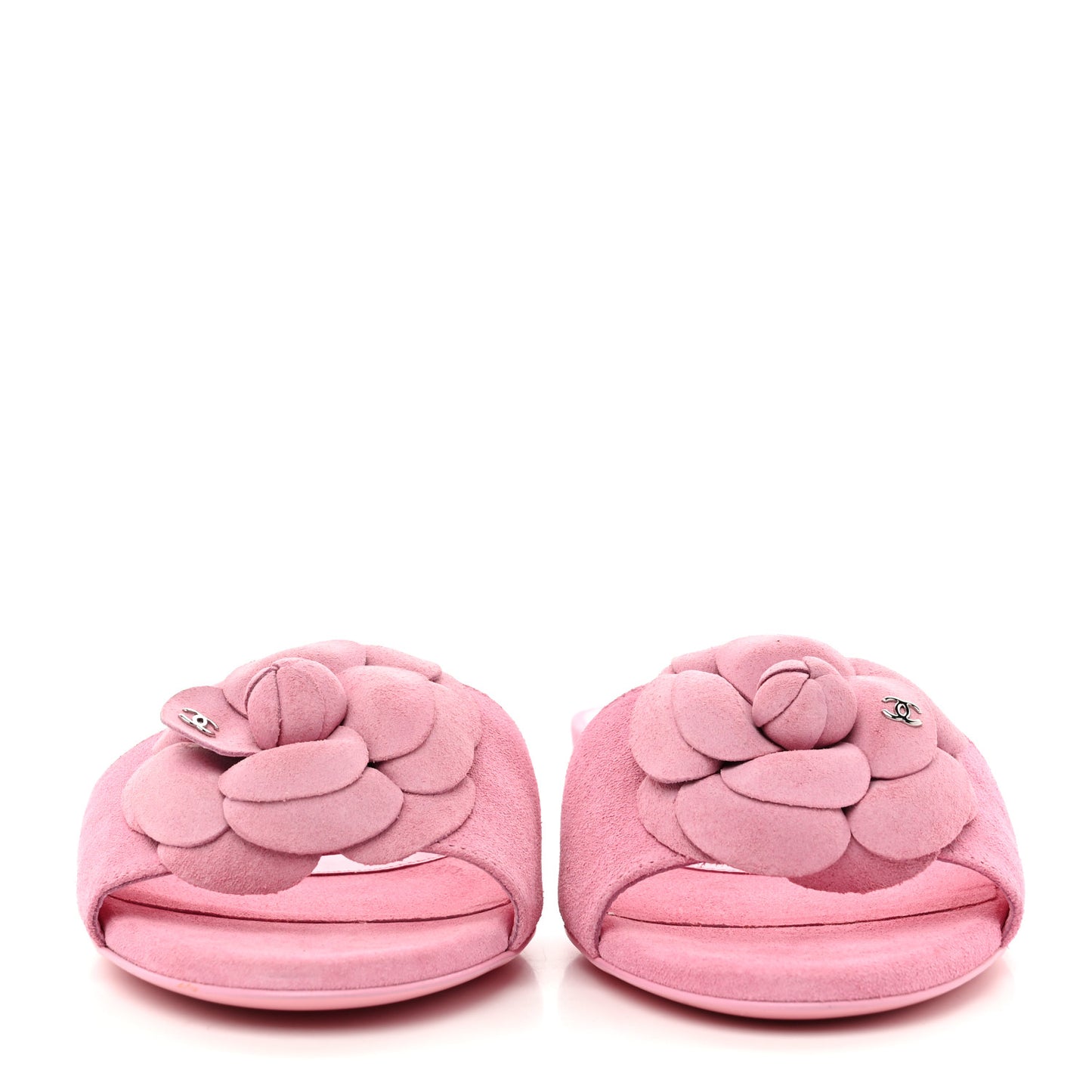 Suede Calfskin Camellia CC Slides 36 Pink