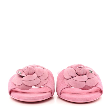 Chanel Suede Calfskin Camellia CC Slides 36 Pink 3 of 10