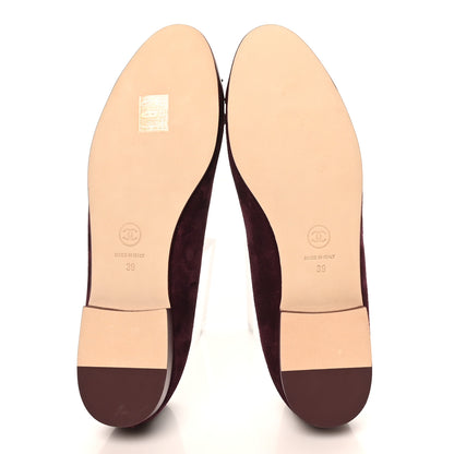 Chanel Suede Patent Calfskin Cap Toe CC Ballerina Flats 39 Burgundy 6 of 10