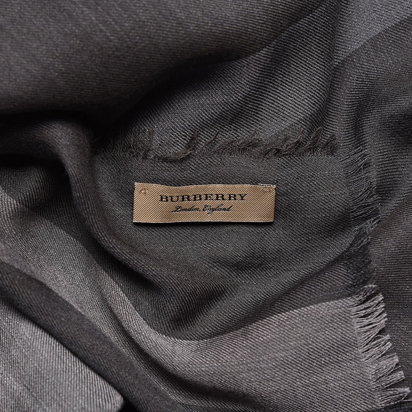 Silk Modal Wool Cashmere London Check Lightweight Square Scarf Mid Grey