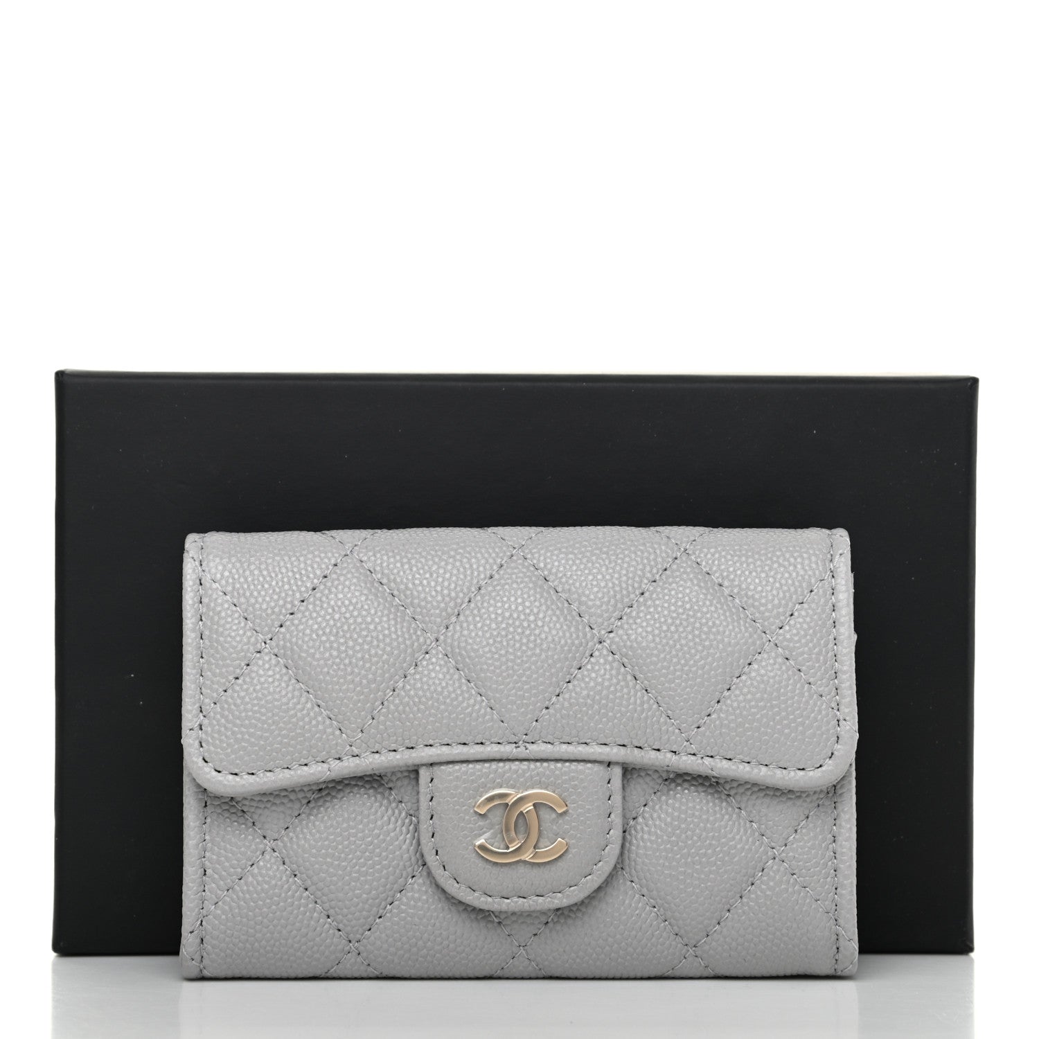 Chanel Caviar Quilted Flap Card Holder Wallet Grey 9 of 9
