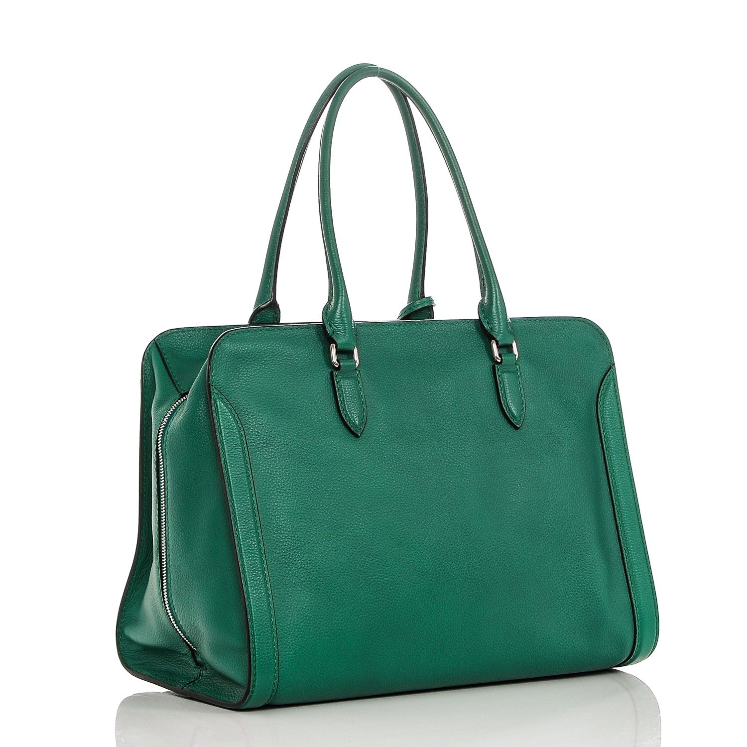 Alexander McQueen Pebbled Calfskin Large Skull Padlock Zip Around Tote Emerald 3 of 10