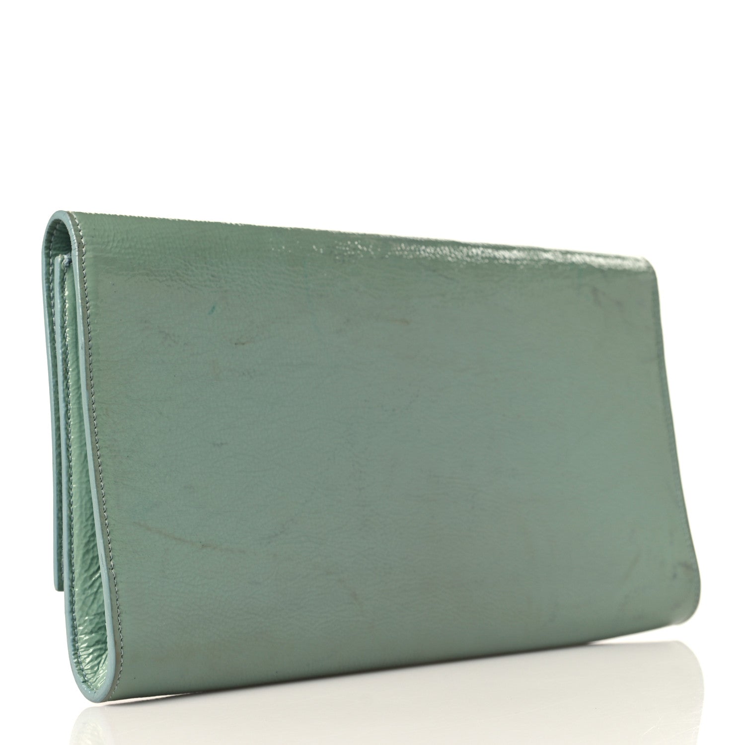 Saint Laurent Textured Patent Monogram Large Belle De Jour Clutch Turquoise 3 of 15