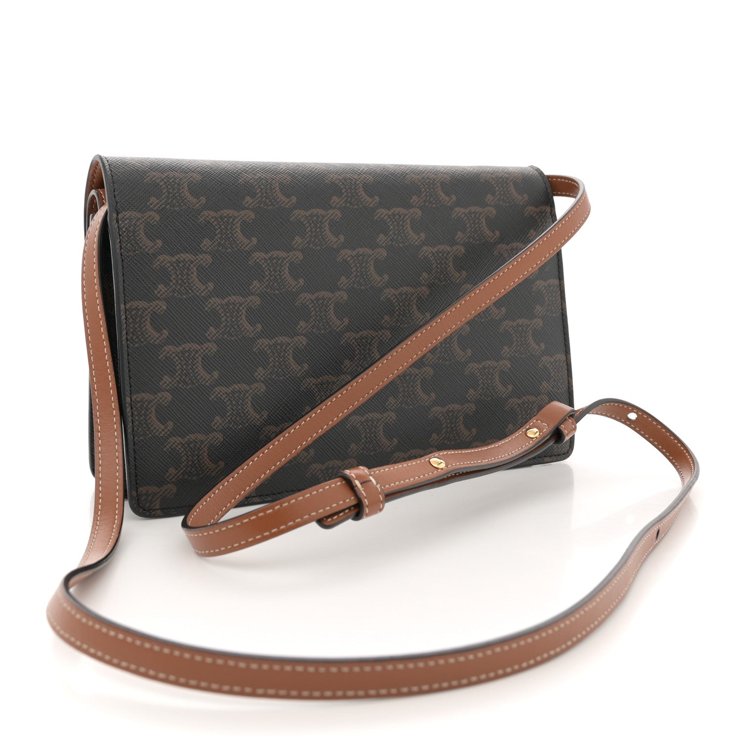 Celine Triomphe Canvas Lambskin Wallet On Strap Tan 3 of 17