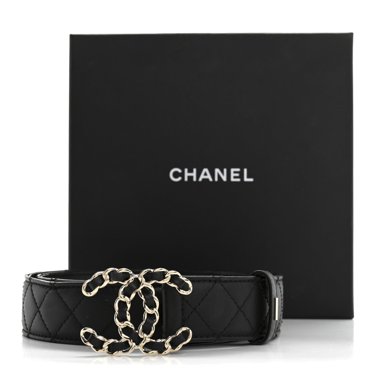 Chanel Calfskin Quilted CC Chain Belt 80 32 Black 1743104