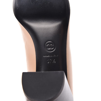 Chanel Lambskin Pearl Cap Toe Pumps 37.5 Beige Black 7 of 8