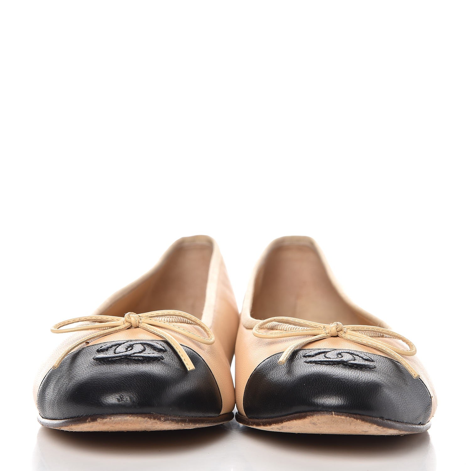 Chanel Lambskin Cap Toe Ballerina Flats 39 Beige Black 2 of 12