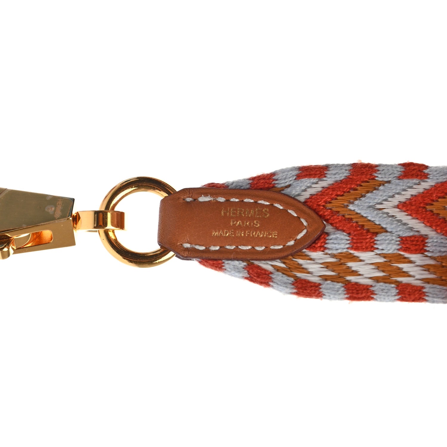 Hermes Toile Swift 25mm Tressage De Cuir Shoulder Strap Capucine Celeste Rouge H 3 of 4