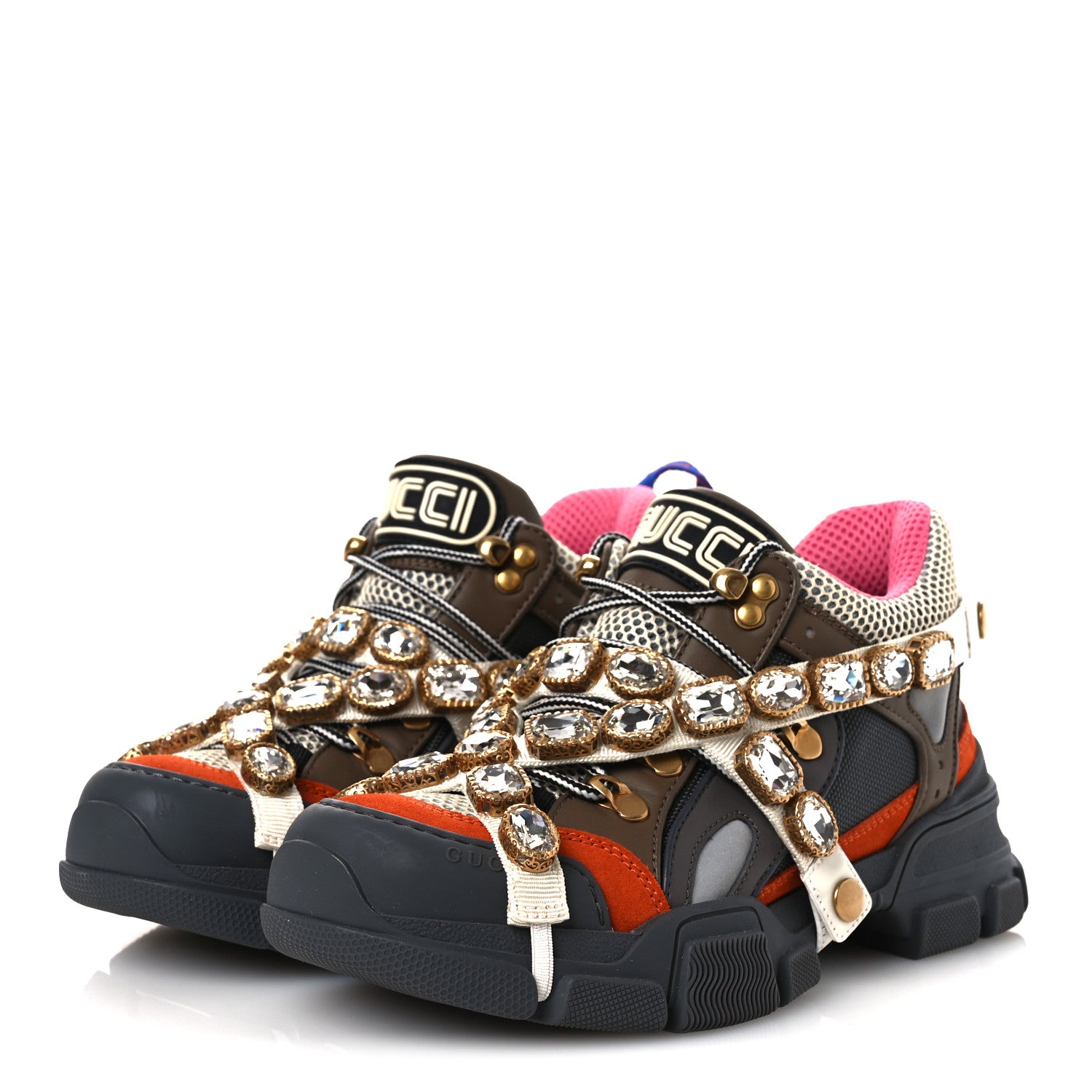 Gucci X SEGA Mesh Canvas Calfskin Removable Crystals Womens Flashtrek Sneakers 37 White Box Pink Ardesia Loess 4 of 11