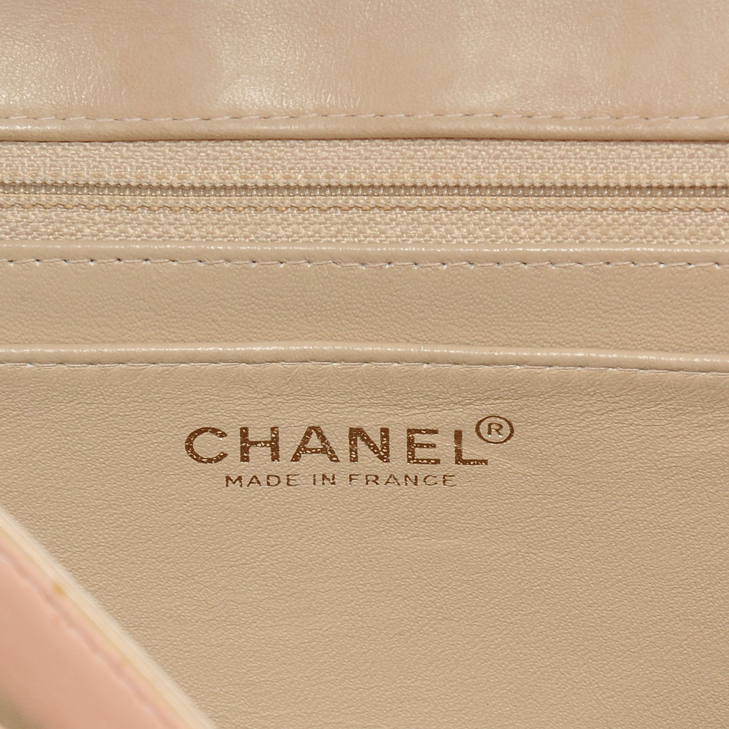 Lambskin and Patent Chocolate Bar Flap Beige