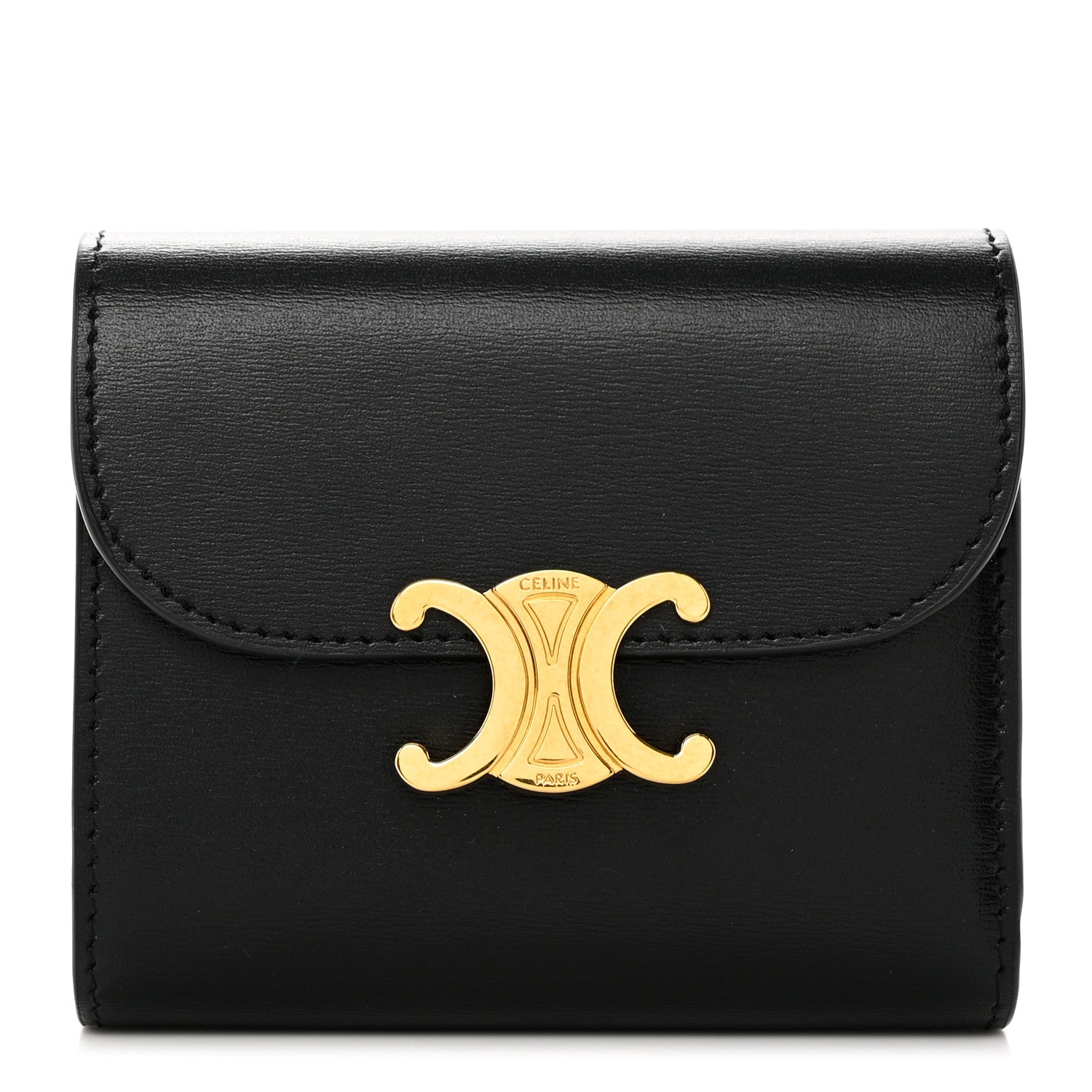 Celine Shiny Smooth Lambskin Small Triomphe Wallet Black 1 of 8