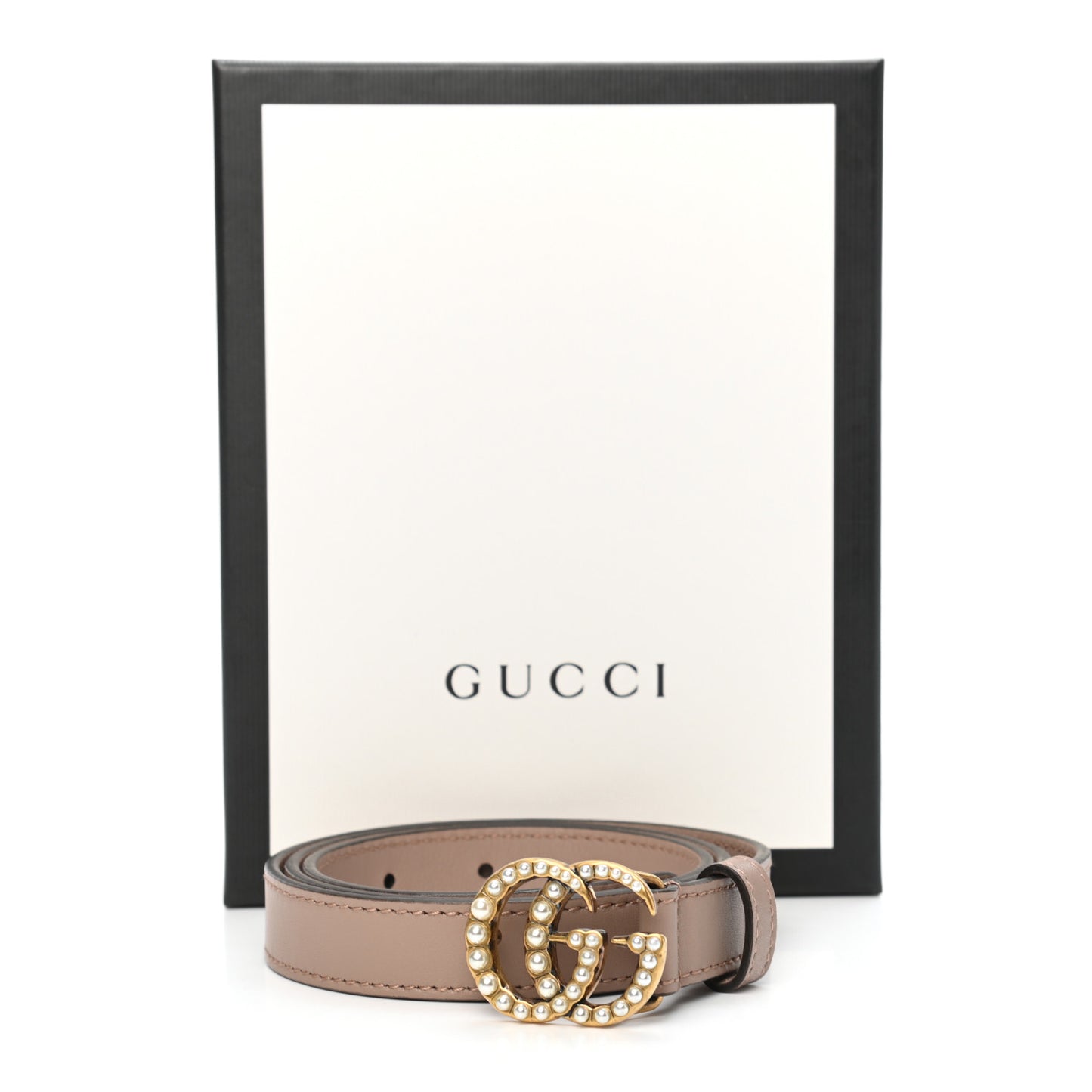 Moon Calfskin Pearl Double G 20mm Belt 80 32 Porcelain Rose