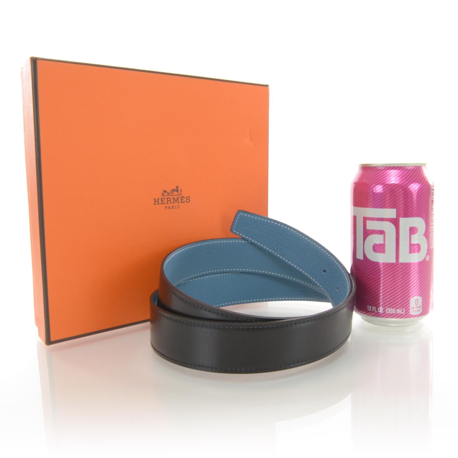 Hermes Box Clemence Reversible Belt Strap Black Blue Jean 85 2 of 3