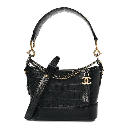 Chanel Calfskin Crocodile Embossed Small Gabrielle Cocodile Hobo Black 1 of 10