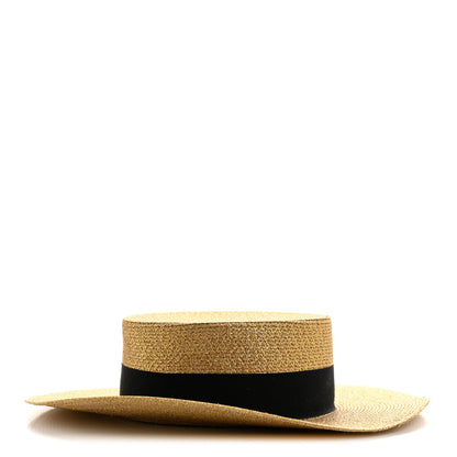 Gucci Glittered Straw Grosgrain Wide Brim Hat XS Gold Black 5 of 11