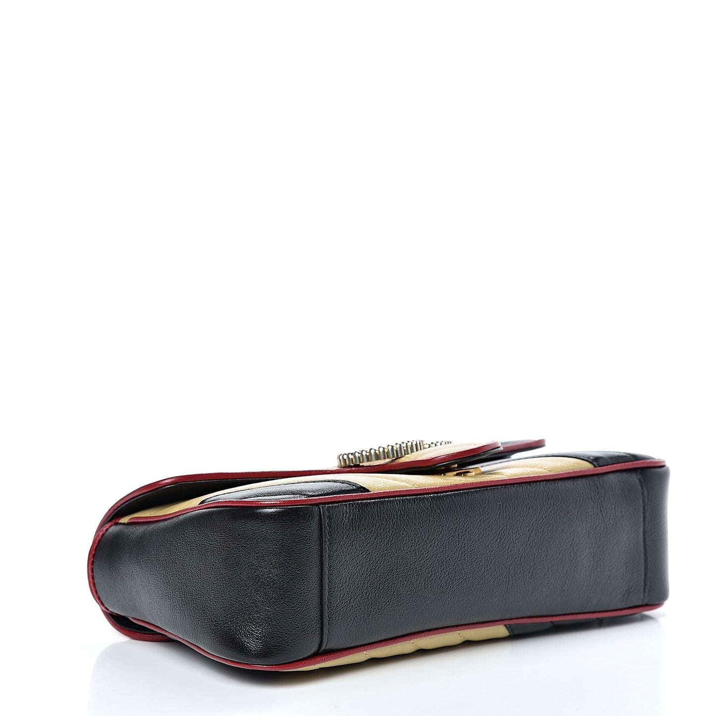 Vintage Effect Calfskin Matelasse Diagonal Striped Small Torchon GG Marmont Shoulder Bag Black Beige